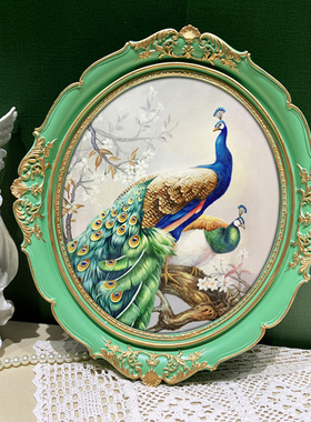 法式马卡龙绿色相框椭圆形装饰画人物花卉组合餐厅小众挂画床头