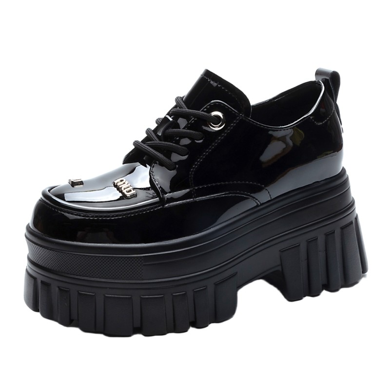 真皮内增高小皮鞋女秋冬新款松糕厚底9cm乐福鞋黑色漆皮休闲棉鞋,淘宝优惠券,粉丝福利购,淘宝优惠卷