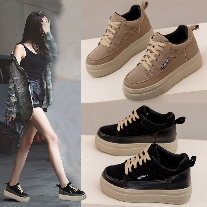 真皮内增高女鞋8cm春秋新款小个子松糕厚底运动加绒休闲小码单鞋,淘宝优惠券,粉丝福利购,淘宝优惠卷