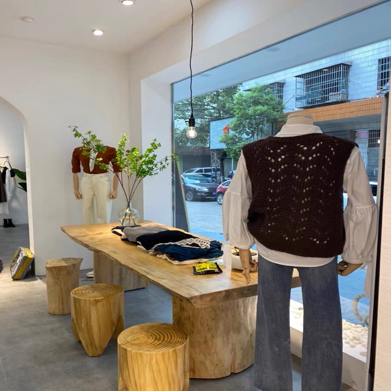 北欧实木大板泡茶桌中岛流水台原木摆放桌包包鞋店服装店展示桌-图2