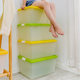 Alice organizes large transparent storage box with cover