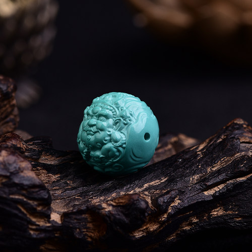 湖北原矿绿松石黄财神佛财神单珠精工雕刻珠隔珠金刚星月手串配饰 - 图3