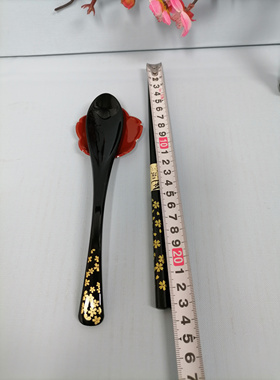 日本山中漆器金箔家用复古尖头防滑筷子勺子套装礼盒汤饭小勺