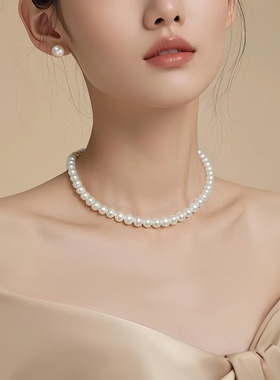 香港品牌天然贝珠珍珠项链妈妈款强光正圆施家珍珠送婆婆长辈礼物