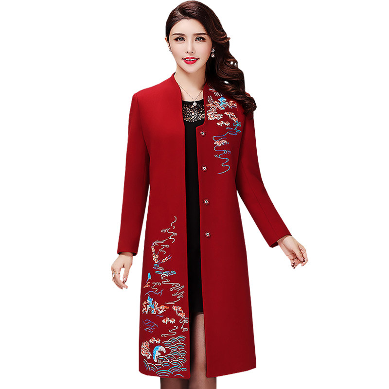 中年婚礼妈妈装秋冬中长款毛呢大衣 妮妃尚美中老年女装