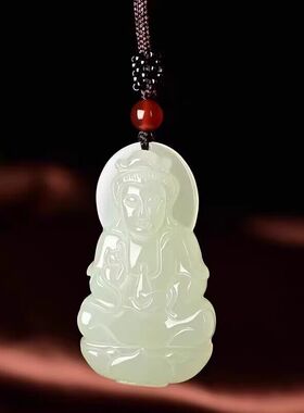 和田色白色观音笑佛吊坠玉石弥勒佛玉坠男女款项链弥勒佛观音菩萨