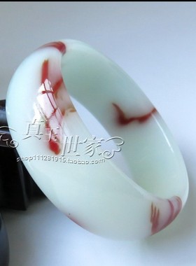 和田色玉金丝玉鸡血飘花戈壁玉石手镯子冰种女款玉镯飘花手镯女款