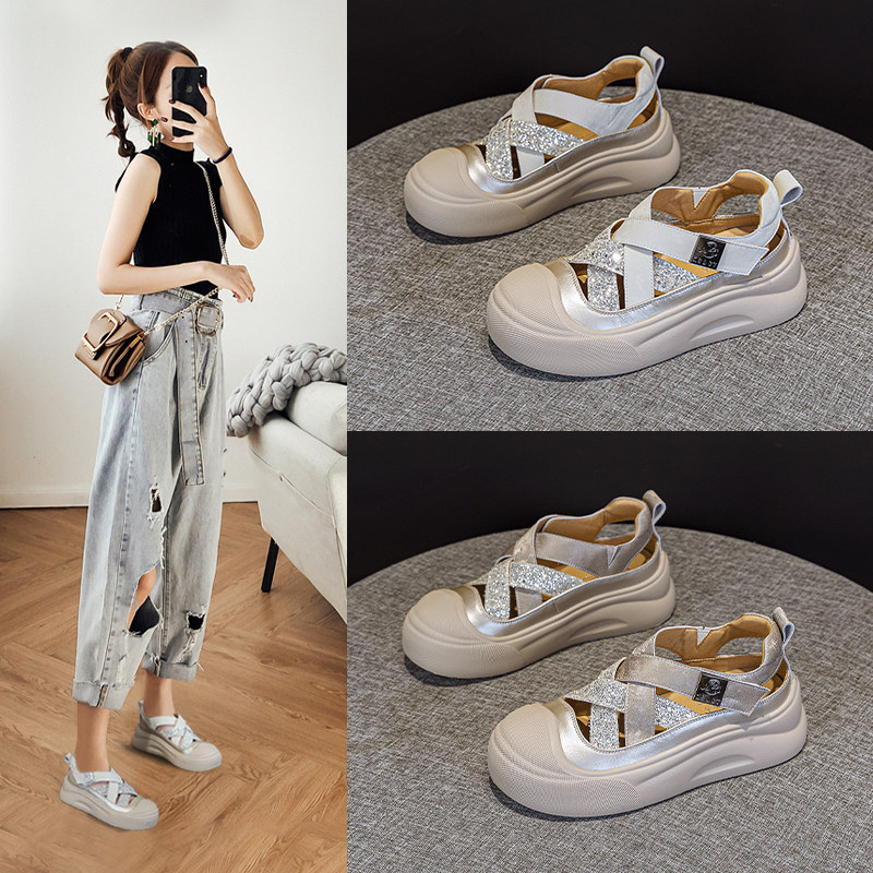 夏季新款2025年超火增高凉鞋女包头镂空透气外穿厚底罗马凉鞋爆款,淘宝优惠券,粉丝福利购,淘宝优惠卷