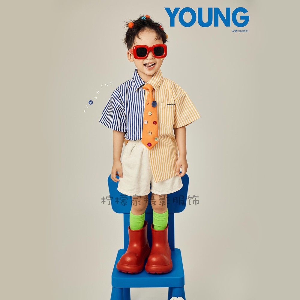 儿童摄影服装时尚潮牌个性条纹服装影楼男孩特色演出走秀拍照主题,淘宝优惠券,粉丝福利购,淘宝优惠卷