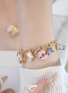 【原单】出口欧美时尚KS镀金甜甜圈珐琅女士手链精致高级气质挂坠