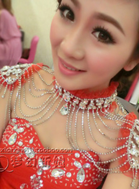 新娘红色水钻舞台表演长版项链