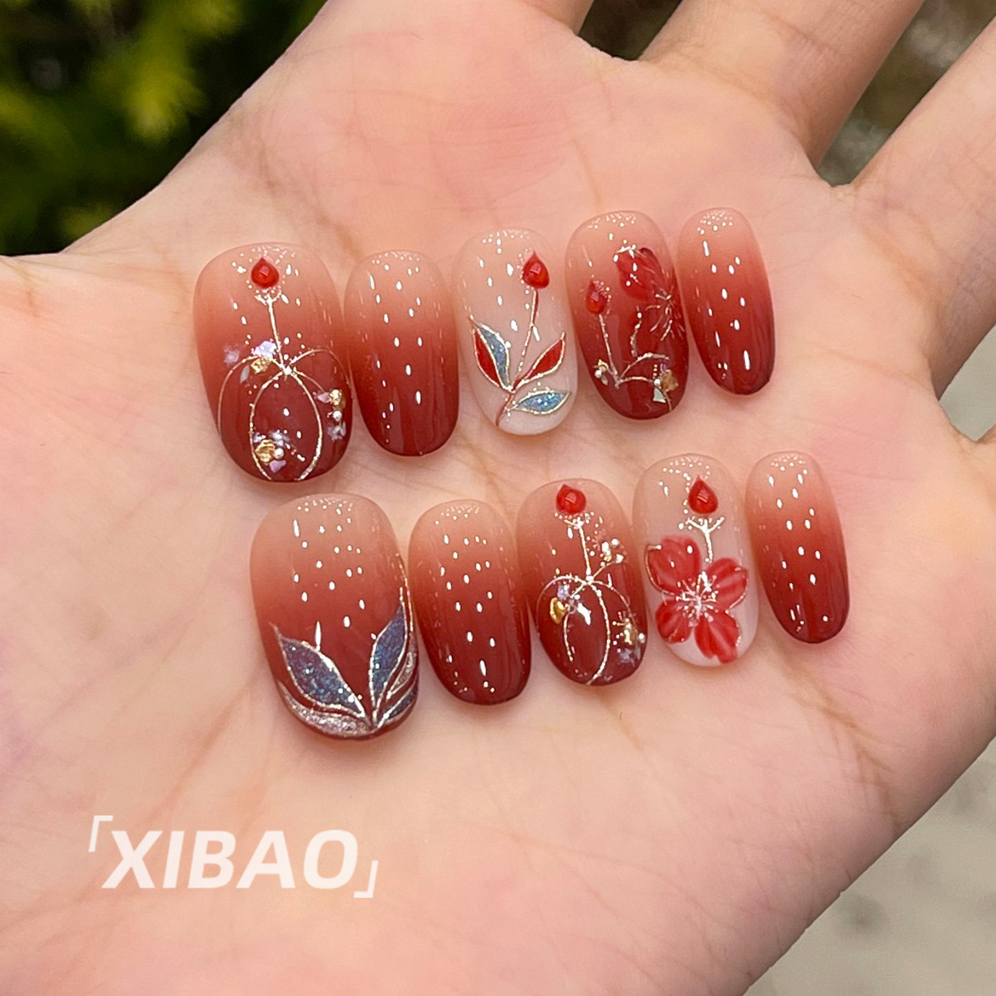 红色穿戴甲短款纯手工猫眼穿戴款美甲2025新款高级感绝美指甲贴片,淘宝优惠券,粉丝福利购,淘宝优惠卷