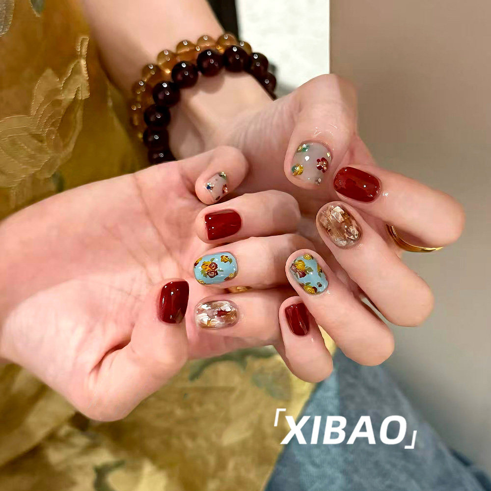 红色穿戴甲2025新款高级感气质显白穿戴美甲短款手工爆款指甲贴片,淘宝优惠券,粉丝福利购,淘宝优惠卷