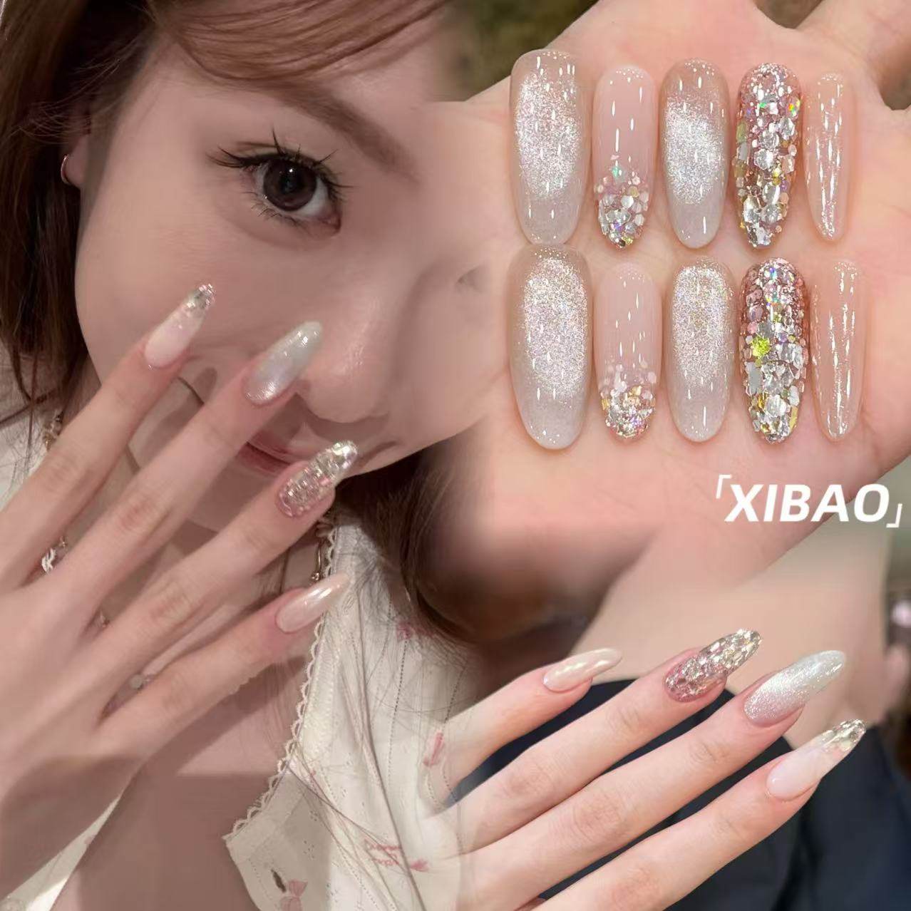 猫眼美甲穿戴甲2025新款高级感绝美新娘婚甲纯手工中长款指甲贴片,淘宝优惠券,粉丝福利购,淘宝优惠卷