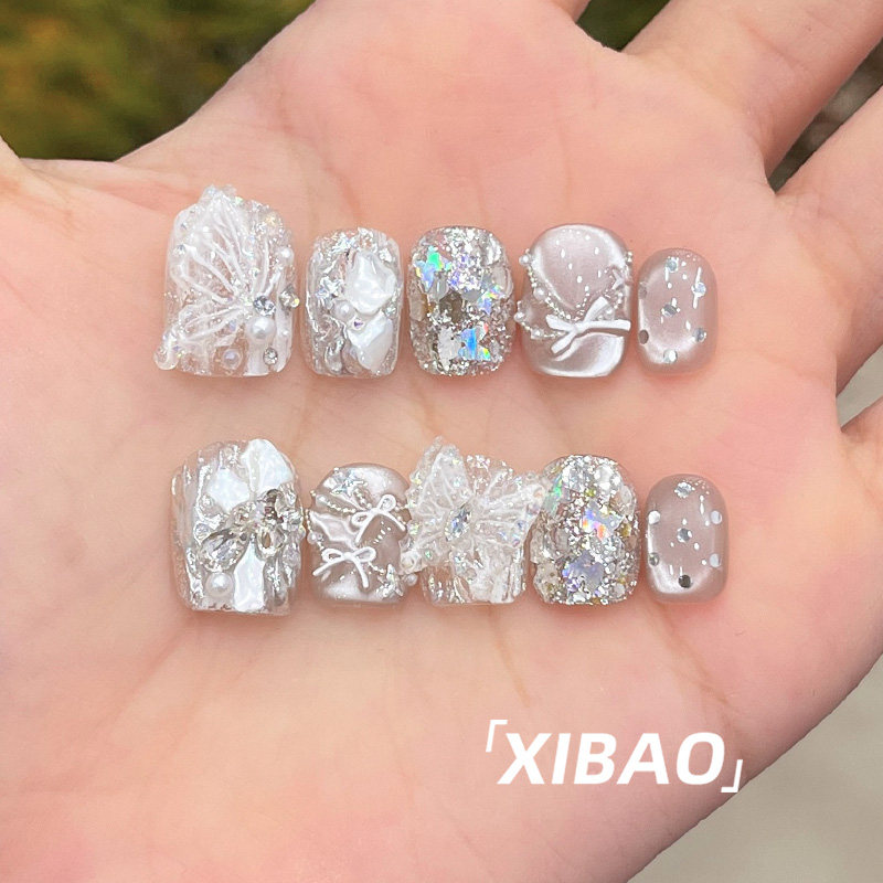 手工穿戴甲短款高级感精致蝴蝶穿戴美甲2025新款重工猫眼指甲贴片,淘宝优惠券,粉丝福利购,淘宝优惠卷