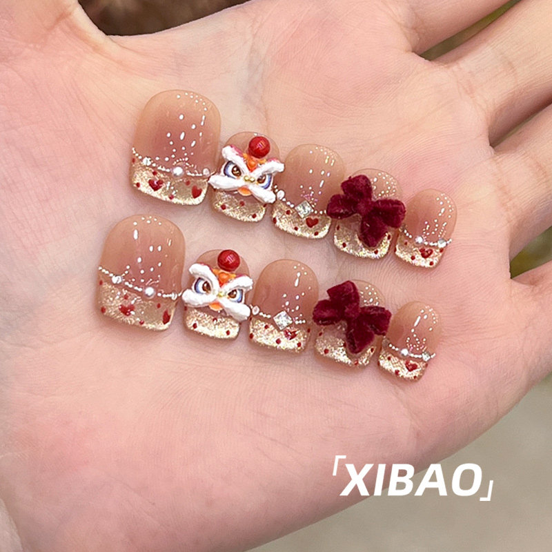 醒狮穿戴甲短款手工精致穿戴美甲2025新款高级感法式裸色指甲贴片,淘宝优惠券,粉丝福利购,淘宝优惠卷