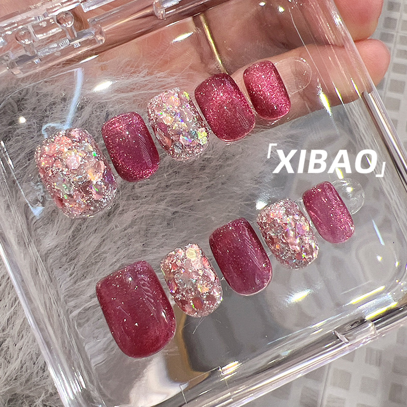 猫眼穿戴甲短款高级感成品网红美甲2025新款春夏手工定制指甲贴片 - 图0