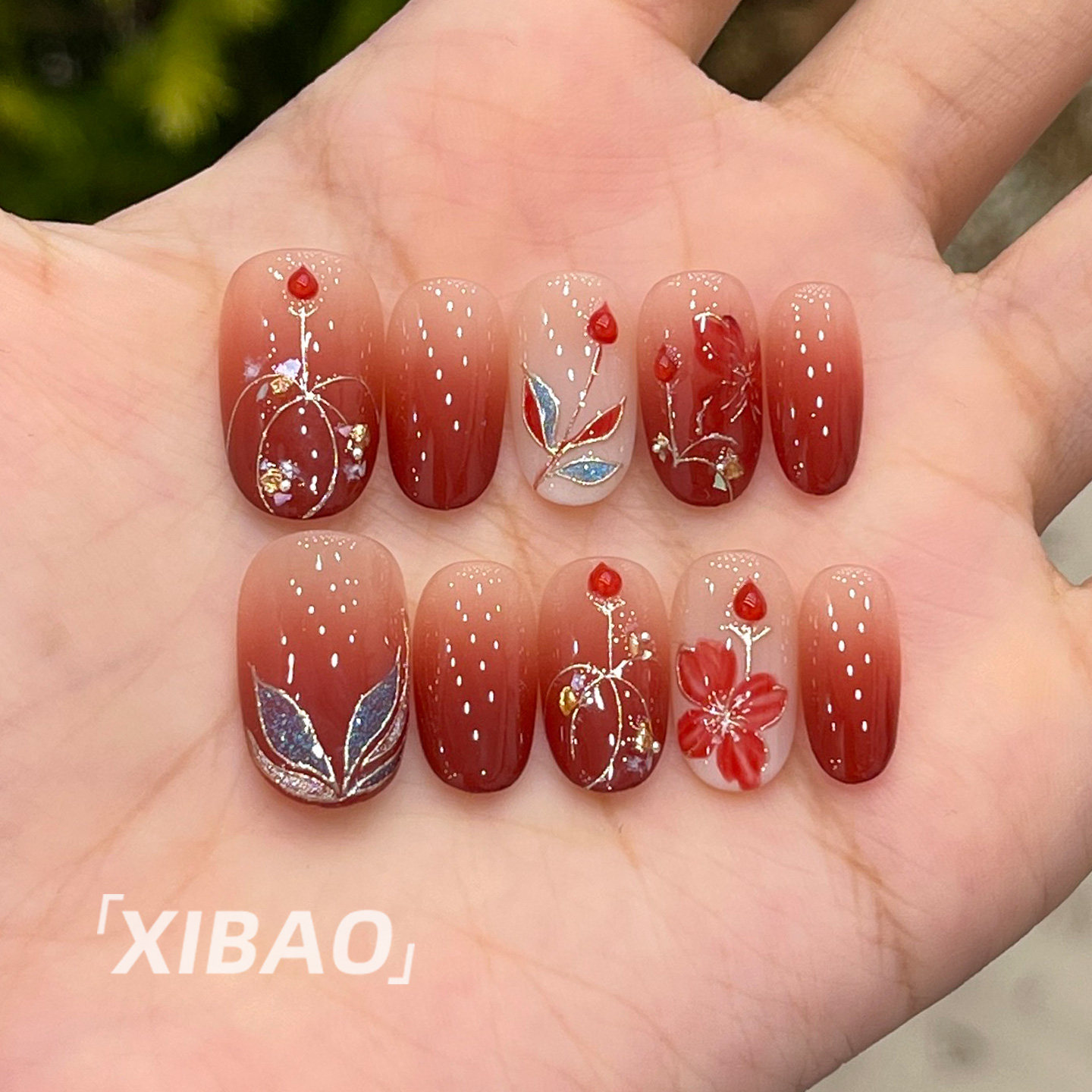 红色穿戴甲短款纯手工猫眼穿戴款美甲2025新款高级感绝美指甲贴片,淘宝优惠券,粉丝福利购,淘宝优惠卷