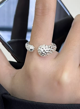 不规则金属银色火山岩肌理感食指开口戒指女款小众设计轻奢高级感