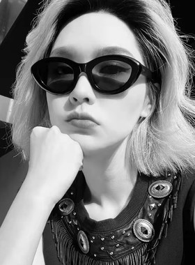 短头花董洁同款墨镜女偏光镜个性猫眼太阳镜方圆脸大脸显瘦脸黑色