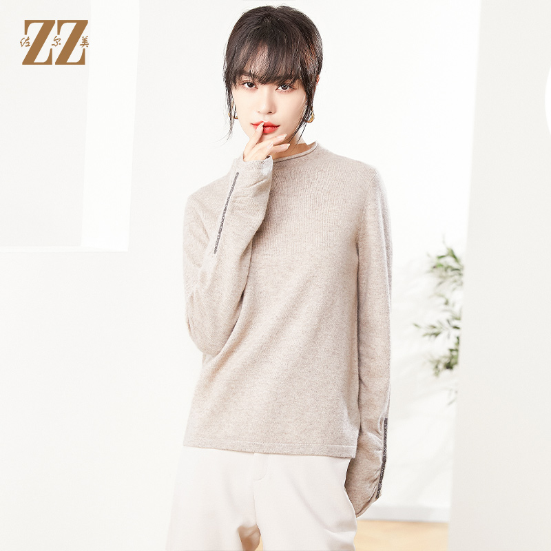 佐尔美秋季新款 灰色绿色时尚百搭牦牛绒羊毛衫女E14MS14 - 图2