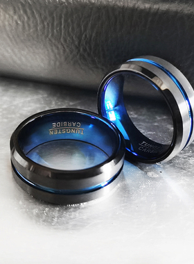 泰爱你时尚间蓝色钨钢戒指