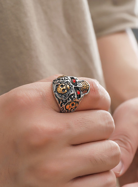 泰爱你复古骷红眼髅头戒指