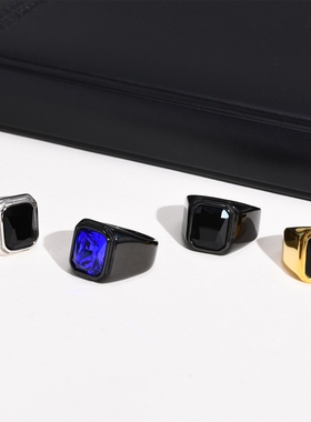 泰爱你时尚黑色玻璃戒指