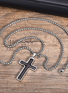 镂空可360度转动十字架吊坠项链