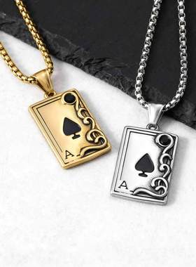 泰爱你扑克牌黑桃A花纹吊坠项链