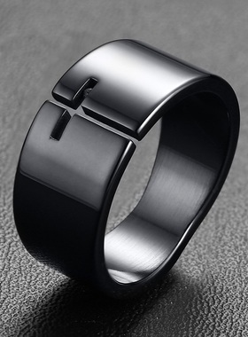 泰爱你黑色简约镂空十字架戒指