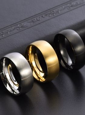 泰爱你简约8MM圆弧拉丝钛钢戒指