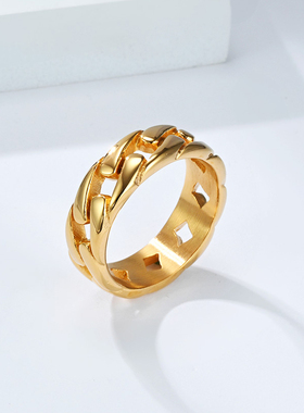 泰爱你镂空古巴链条造型戒指