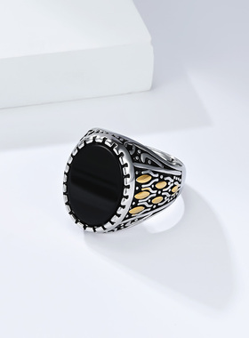 泰爱你时尚复古嵌黑宝石戒指