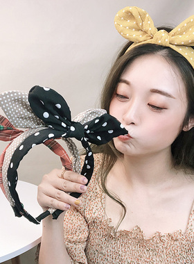网红兔耳朵发箍洗脸波点蝴蝶结