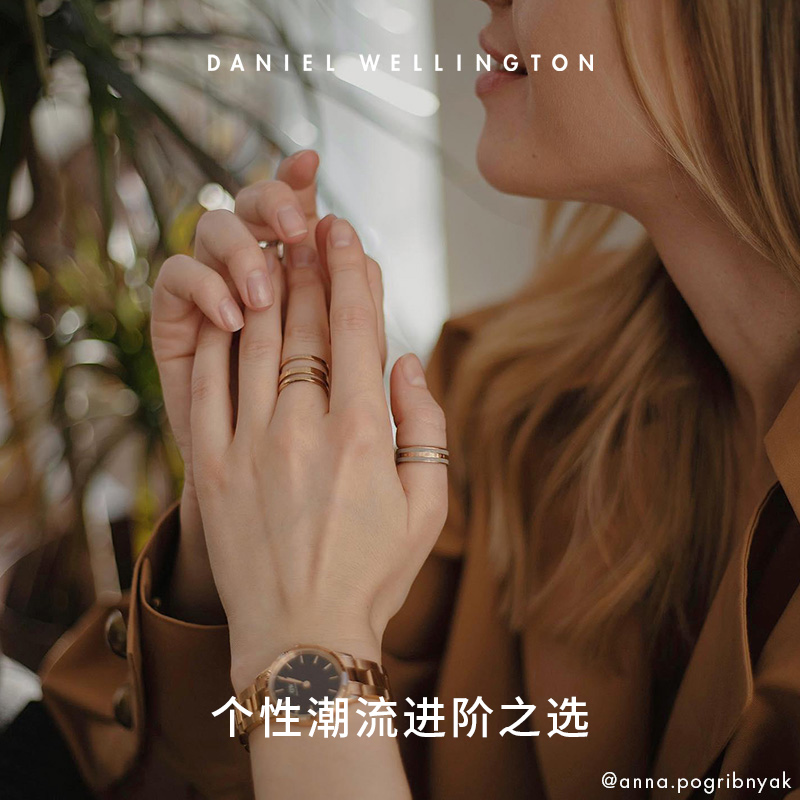 DW戒指情侣同款 ELAN系列三环玫瑰金色戒指时尚情侣对戒 礼物