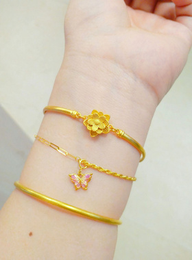 黄金色蝴蝶结四叶草手链周家同款