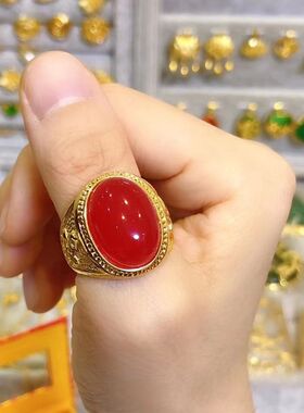 高贵宝石戒指男士霸气沙金开口气质黑宝石指环送父亲节礼物生日