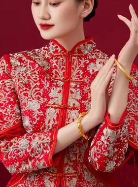 越南沙金龙凤镯婚庆首饰铜镀金国