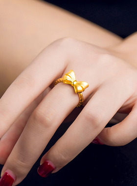 黄铜镀金开口蝴蝶结戒指越南沙金