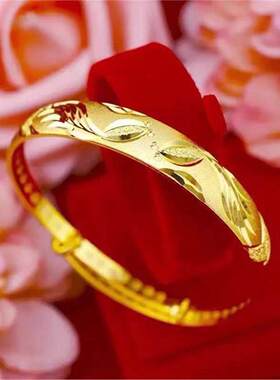香港免税真金色手镯女龙凤手环实心新款满天星沙金手镯送妈妈礼物