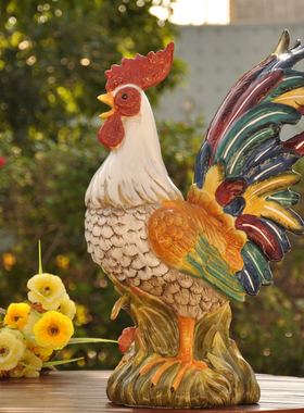镇宅彩色大公鸡酒柜陶瓷礼品摆件