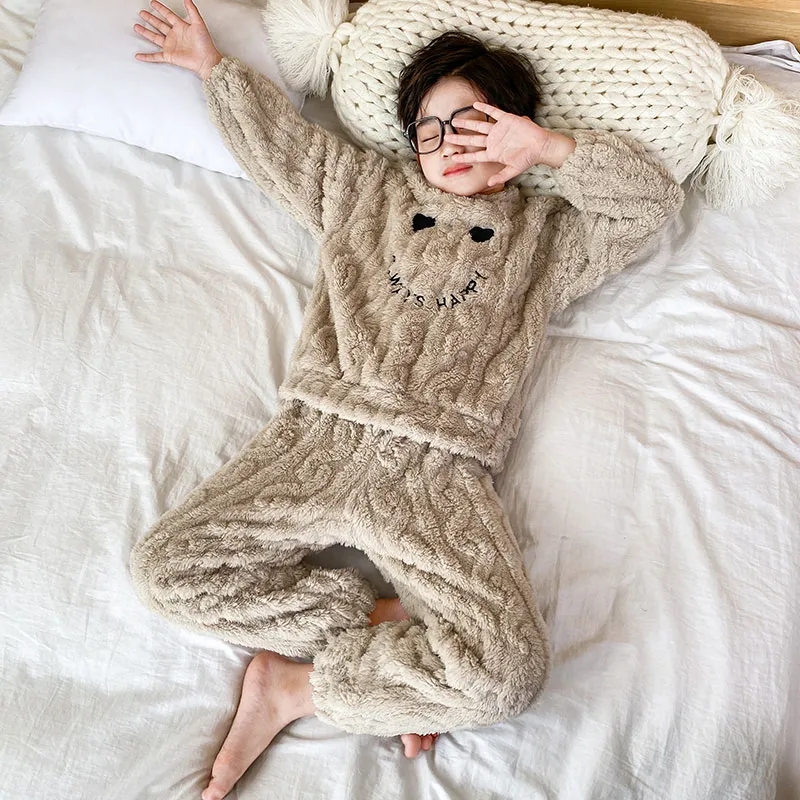 儿童睡衣秋冬季法兰绒男童睡衣套装保暖珊瑚绒空调服中大童家居服