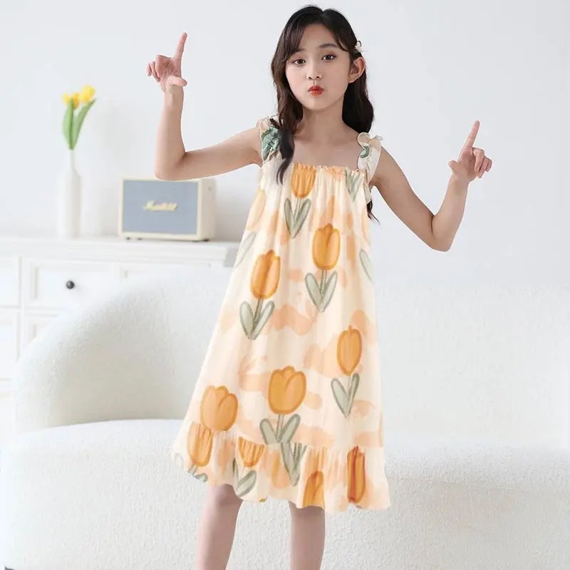 儿童睡衣裙子夏季新款公主风吊带女童睡裙冰丝小孩睡裙大童空调服,淘宝优惠券,粉丝福利购,淘宝优惠卷