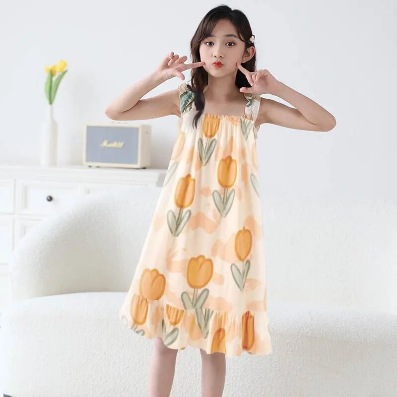 儿童睡衣裙子夏季新款公主风吊带女童睡裙冰丝小孩睡裙大童空调服,淘宝优惠券,粉丝福利购,淘宝优惠卷