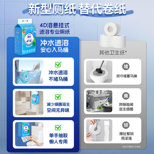 【蜂狂双11】洁云悬挂式厕所卫生纸速溶L码180抽12提专业4D溶厕纸 - 图1
