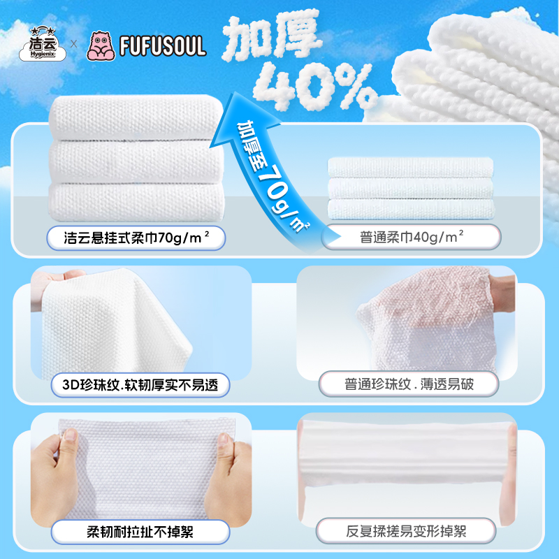 洁云洁面巾FUFUSOUL联名加大洗脸巾壁挂式一次性擦脸巾悬挂式正品