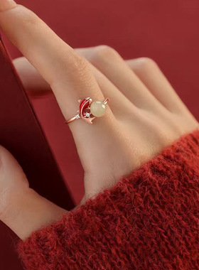 本命年红色锦鲤戒指女2026年小众设计高级感推拉款指环食指戒