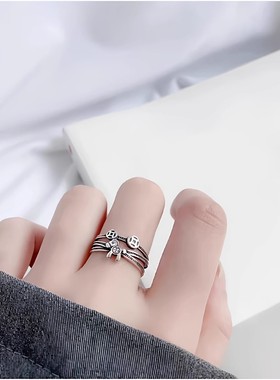 马上有钱戒指环女2026年复古个性多层做旧新中式开口食指戒