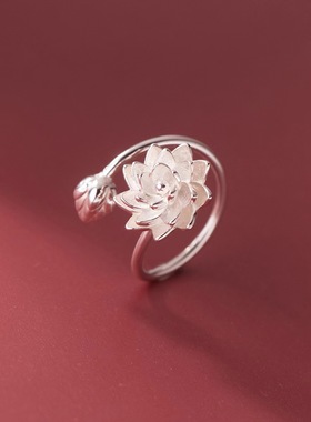 925银莲花戒指女款2025新款高级感小众轻奢精致开口可调节食指戒